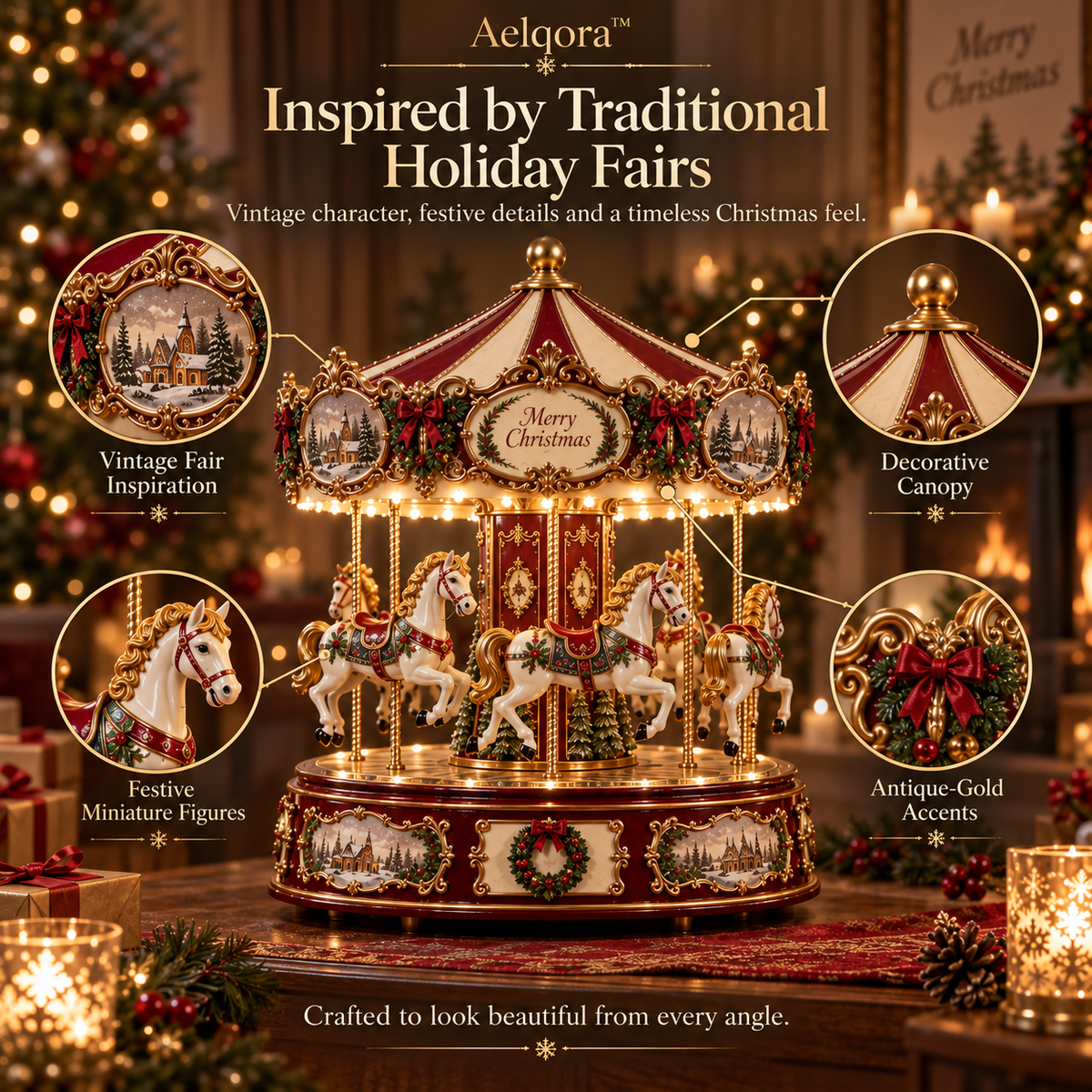 Aelqora™ Noelspire Rotating Christmas Carousel
