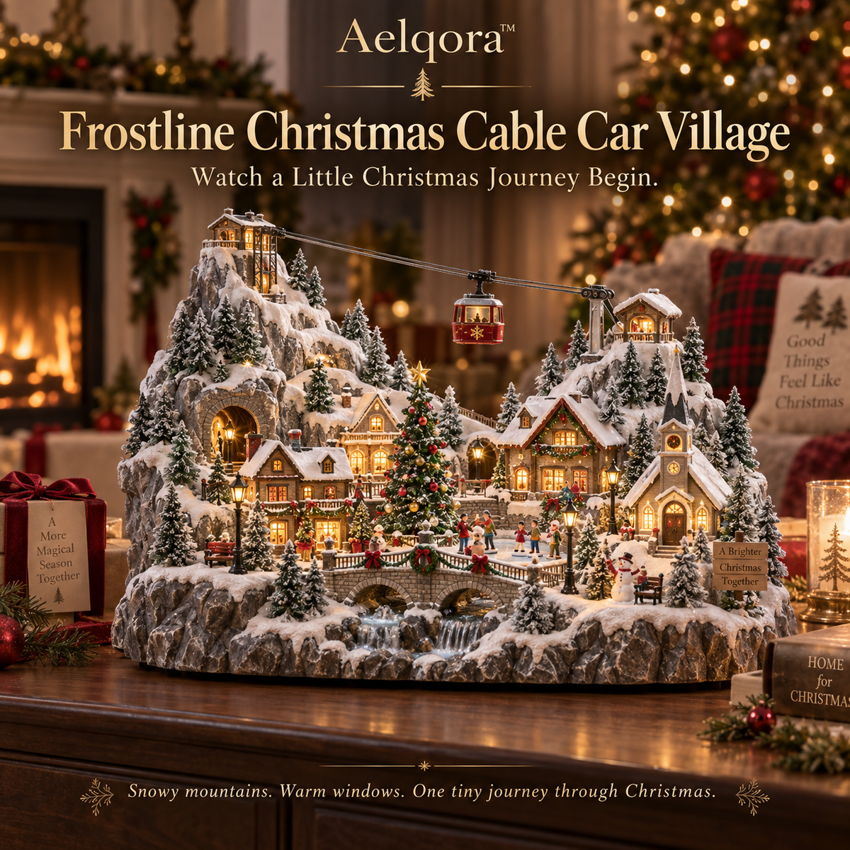 Aelqora™ Frostline Christmas Cable Car Village