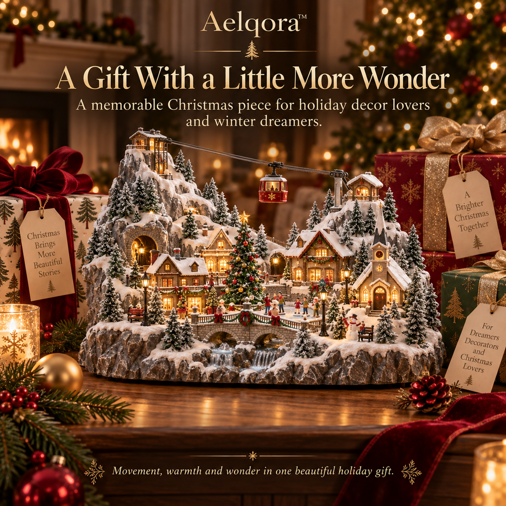 Aelqora™ Frostline Christmas Cable Car Village