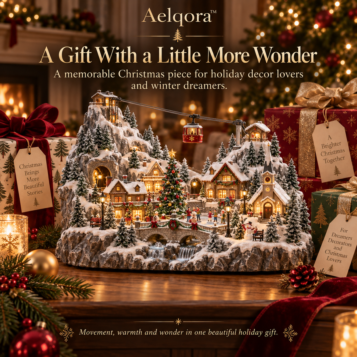 Aelqora™ Frostline Christmas Cable Car Village