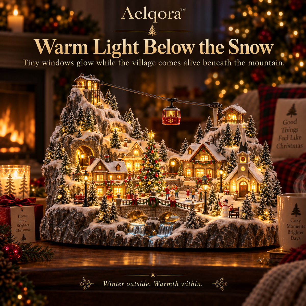 Aelqora™ Frostline Christmas Cable Car Village