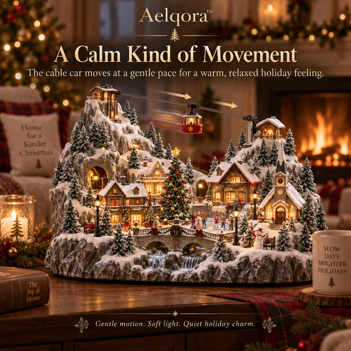 Aelqora™ Frostline Christmas Cable Car Village