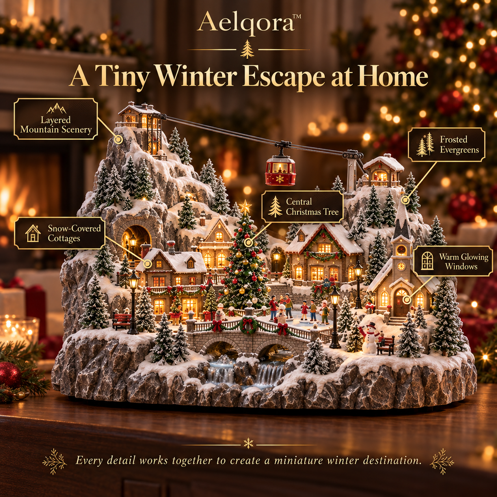 Aelqora™ Frostline Christmas Cable Car Village