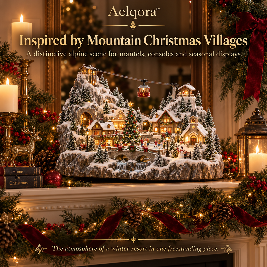 Aelqora™ Frostline Christmas Cable Car Village