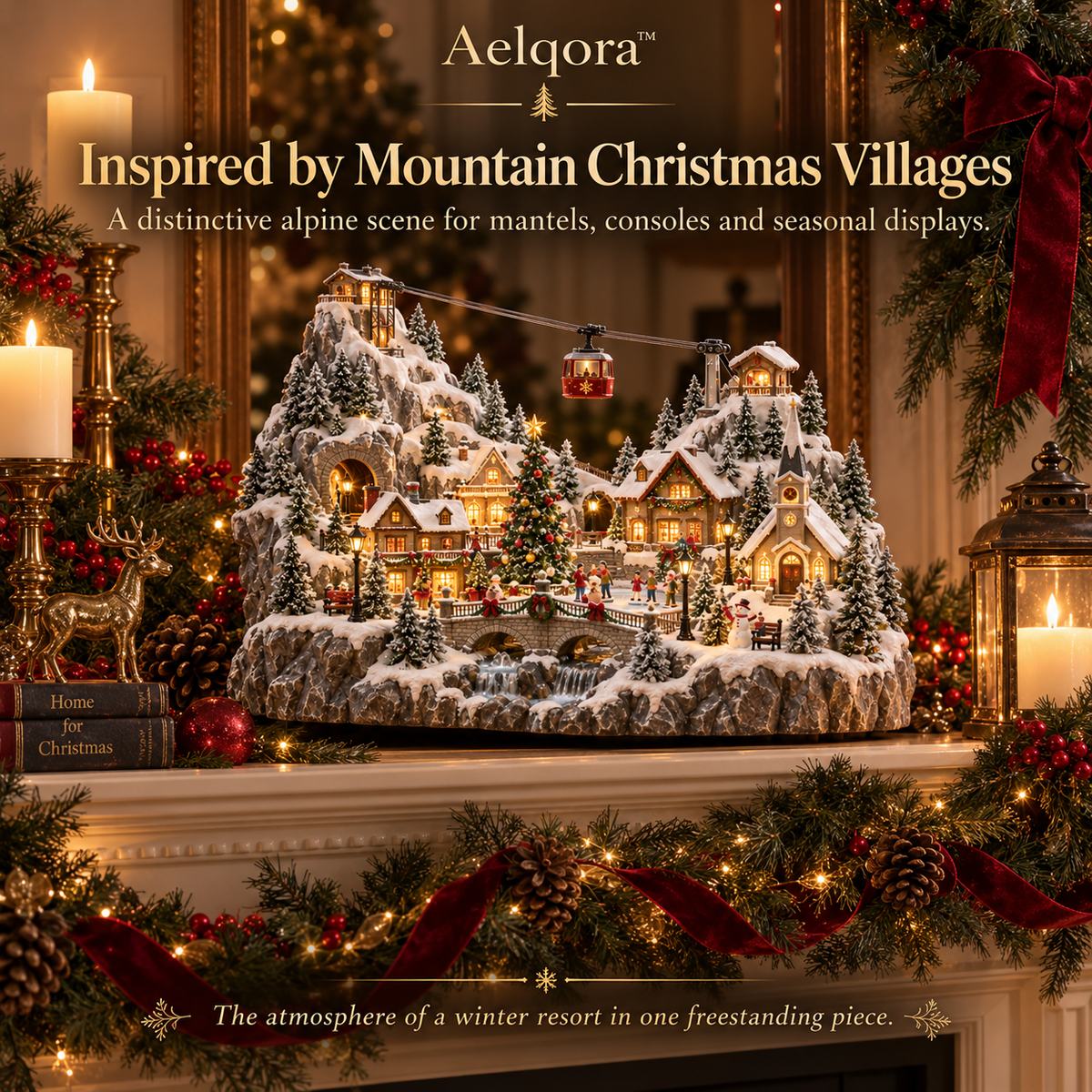 Aelqora™ Frostline Christmas Cable Car Village