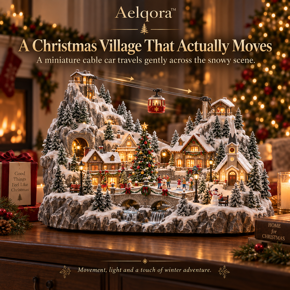 Aelqora™ Frostline Christmas Cable Car Village