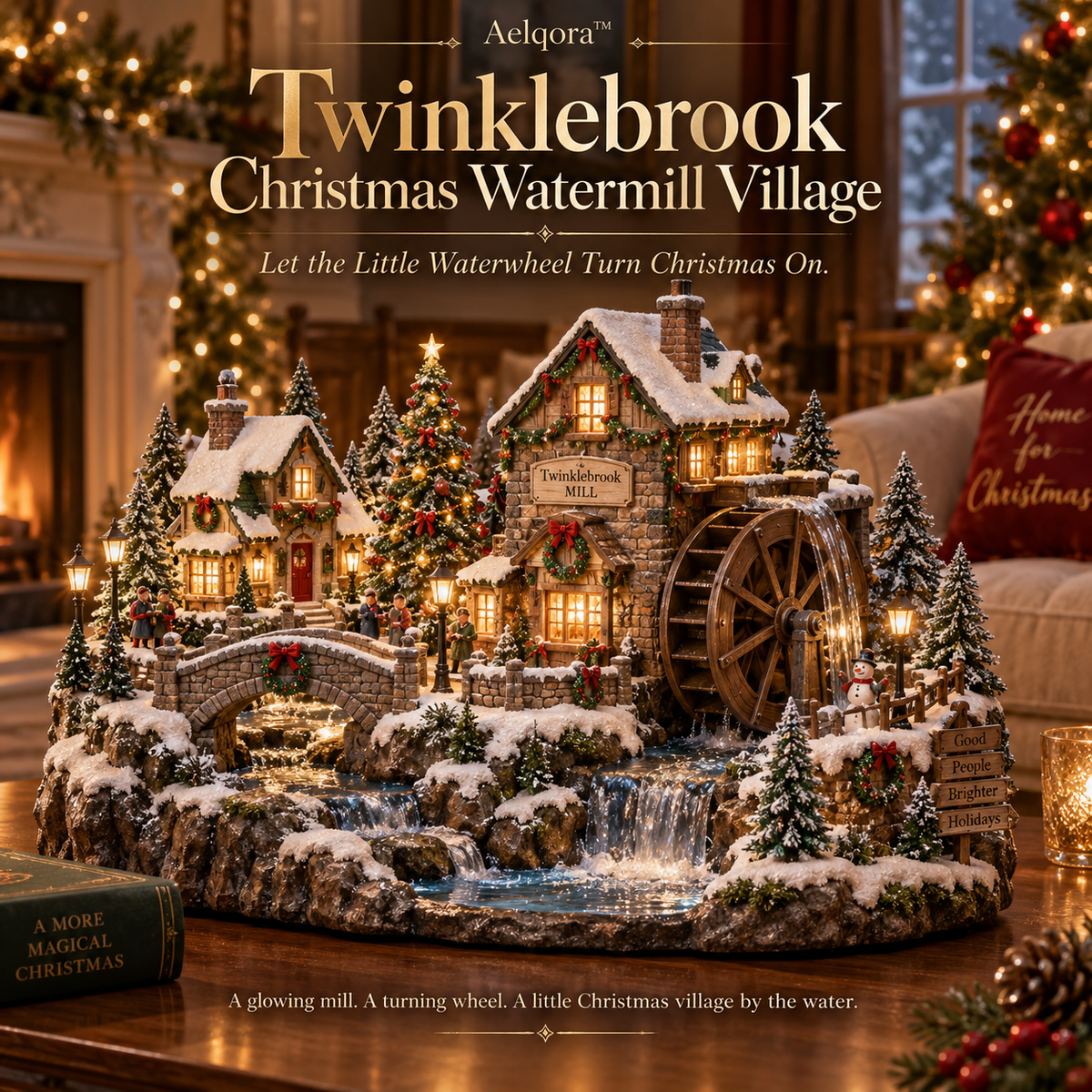 Aelqora™ Twinklebrook Christmas Watermill Village