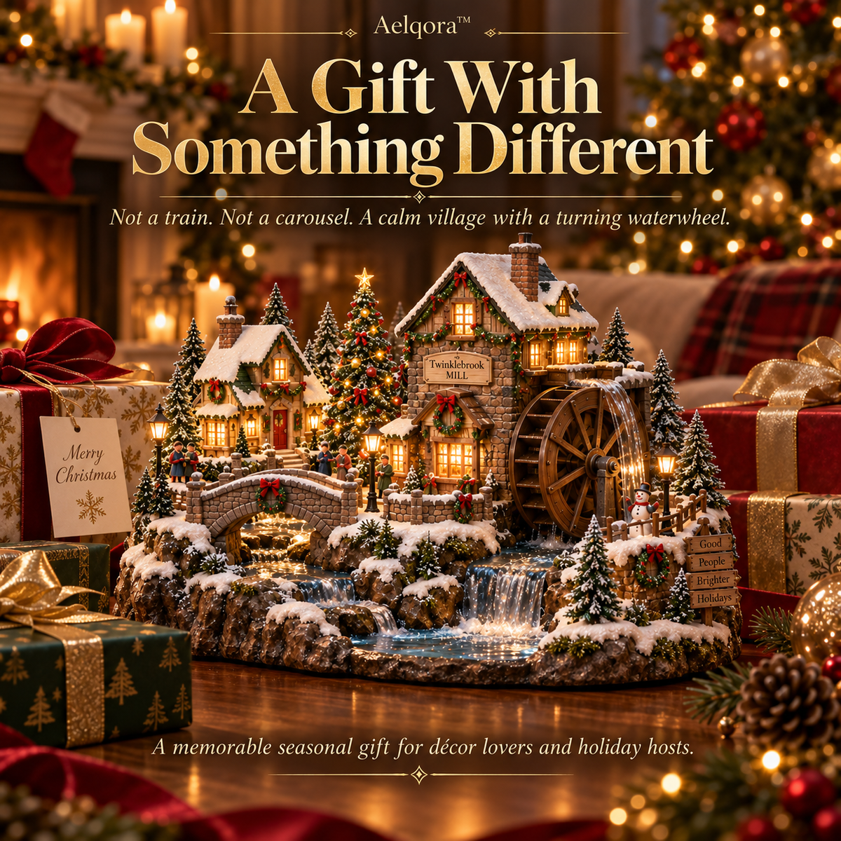 Aelqora™ Twinklebrook Christmas Watermill Village