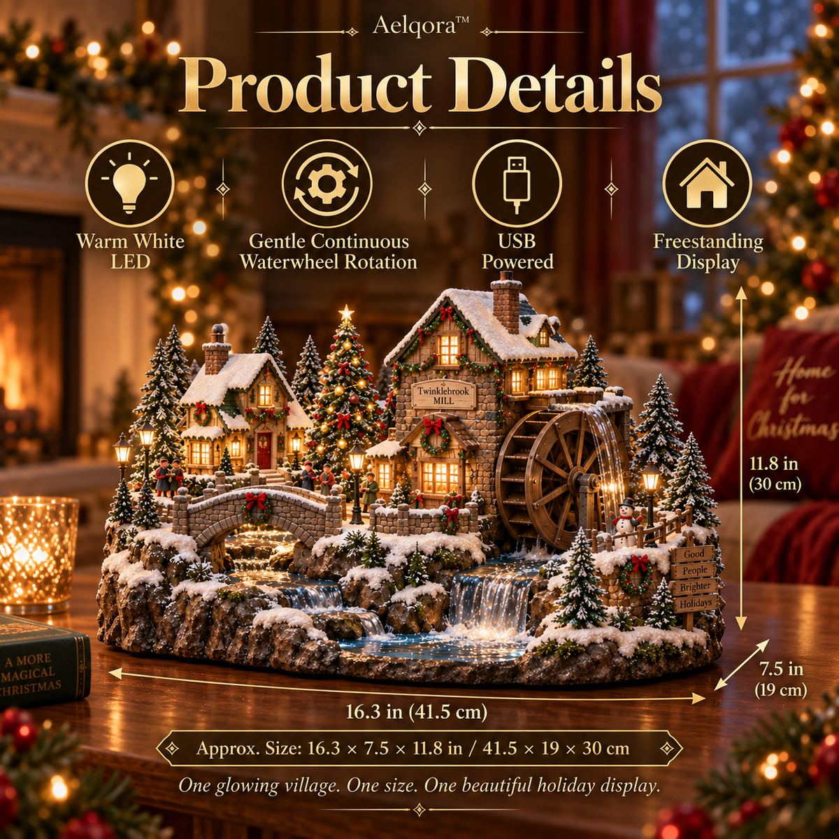 Aelqora™ Twinklebrook Christmas Watermill Village