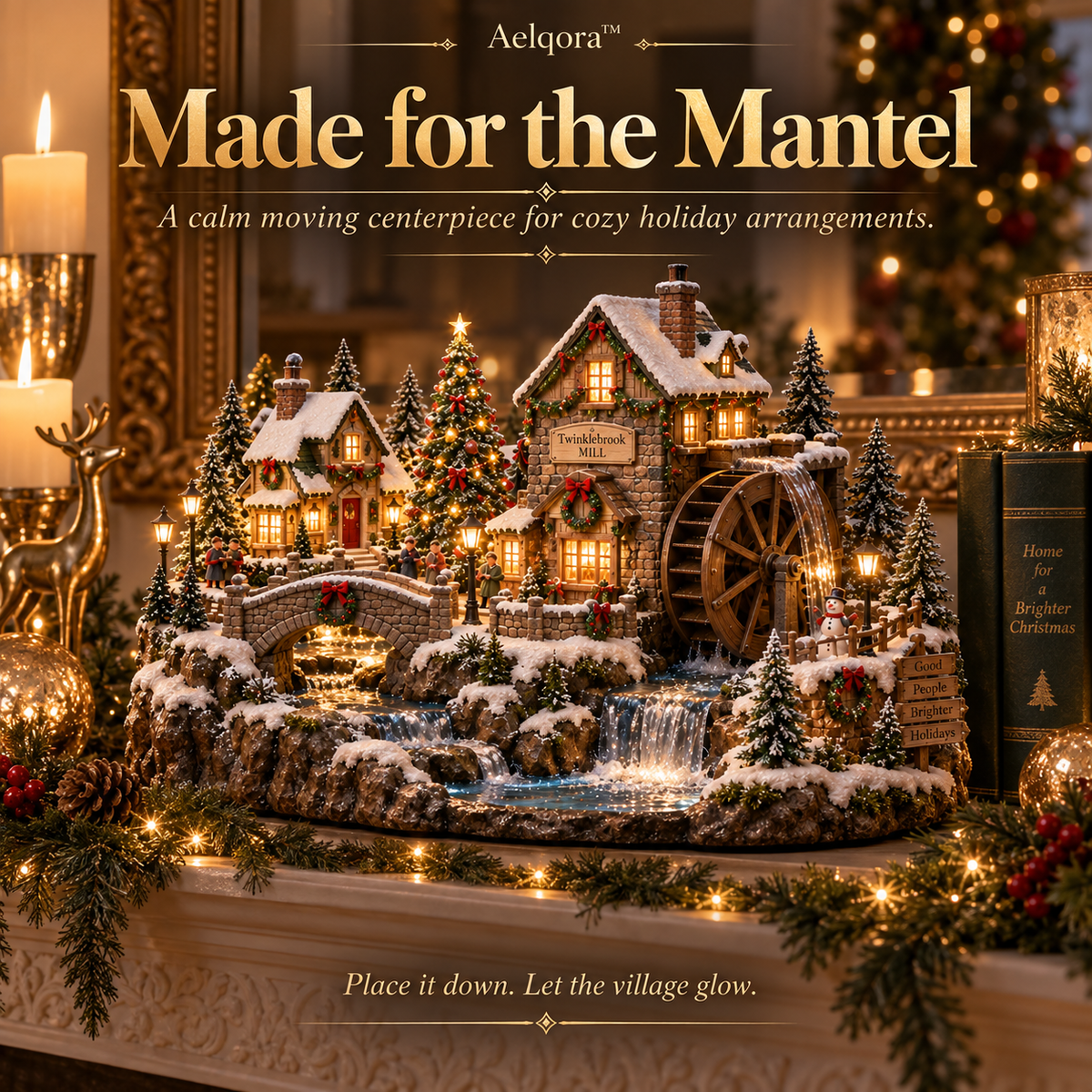 Aelqora™ Twinklebrook Christmas Watermill Village