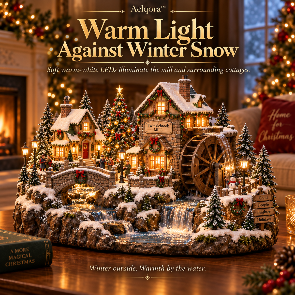 Aelqora™ Twinklebrook Christmas Watermill Village