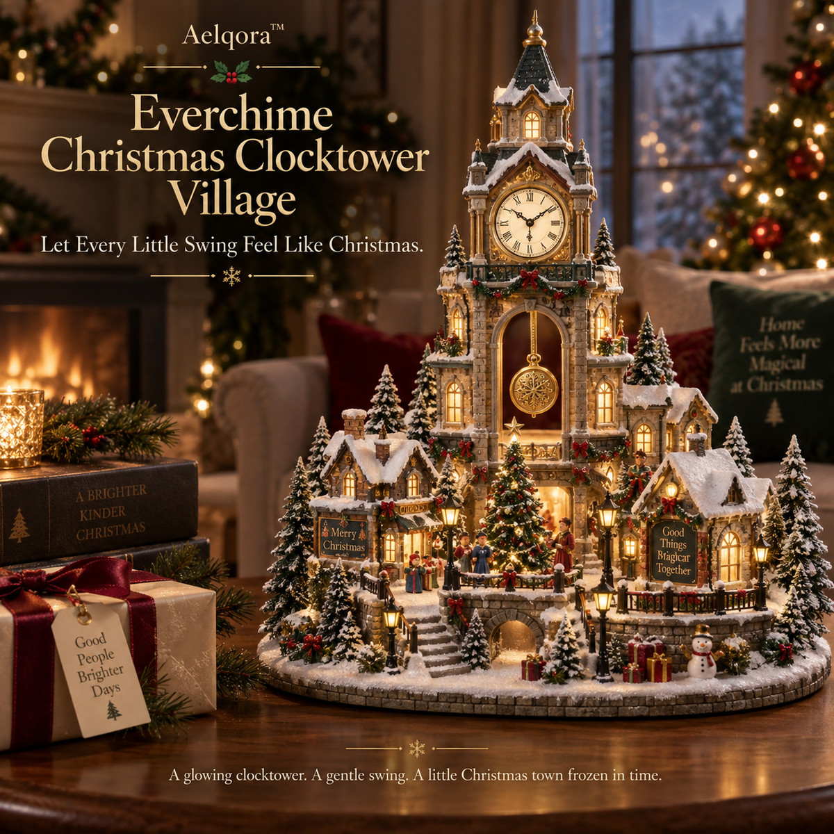 Aelqora™ Everchime Christmas Clocktower Village
