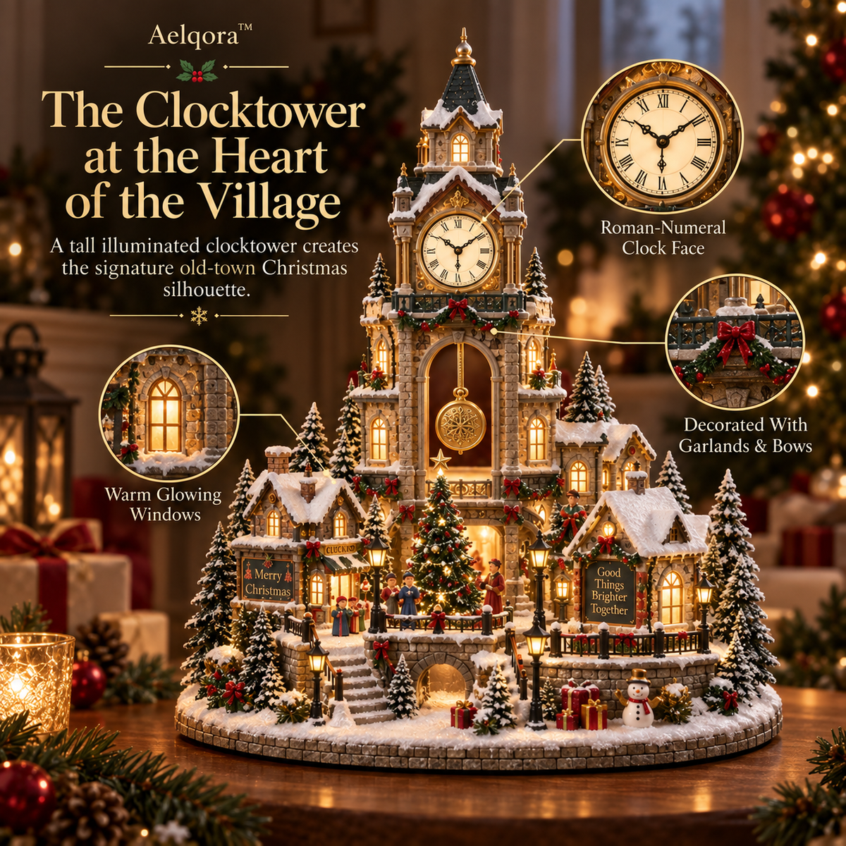 Aelqora™ Everchime Christmas Clocktower Village