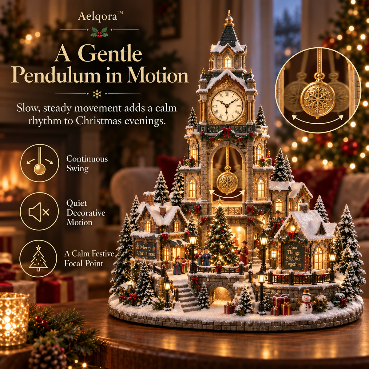 Aelqora™ Everchime Christmas Clocktower Village