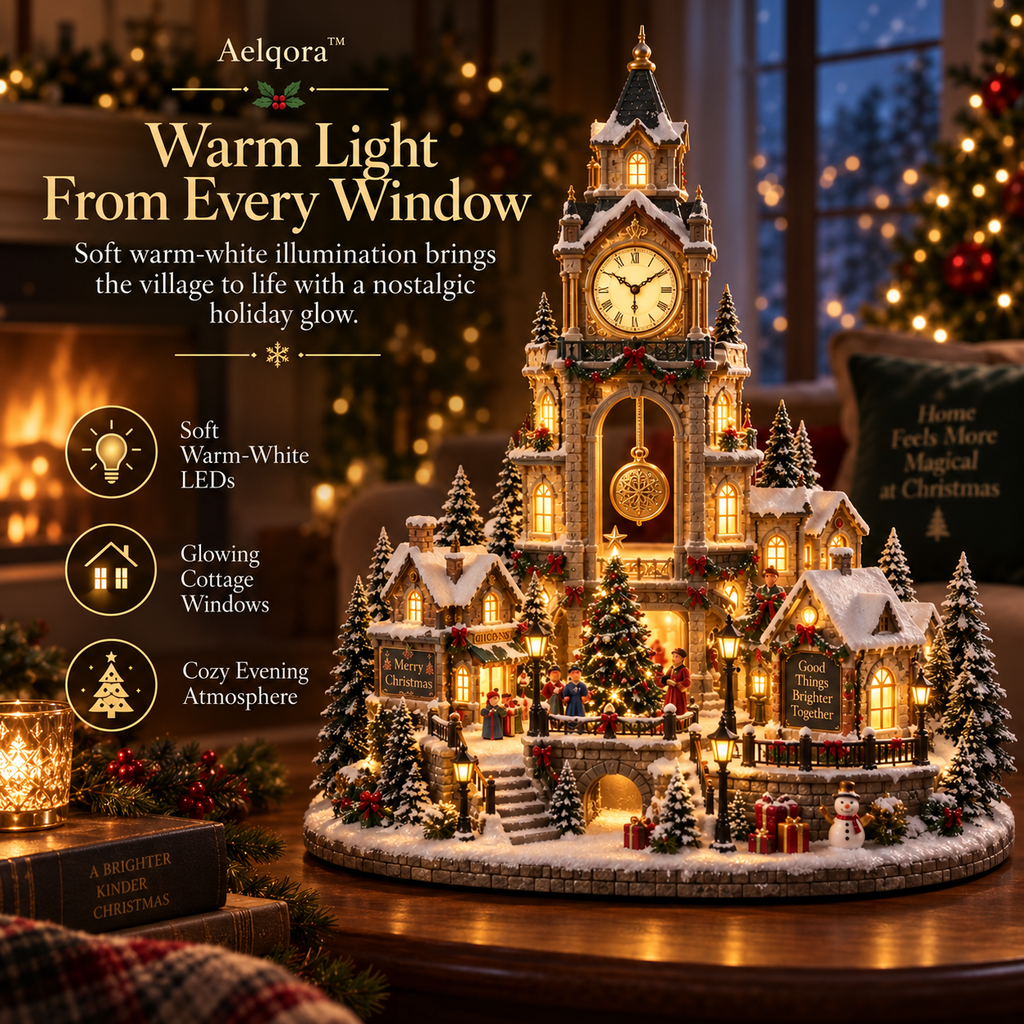 Aelqora™ Everchime Christmas Clocktower Village