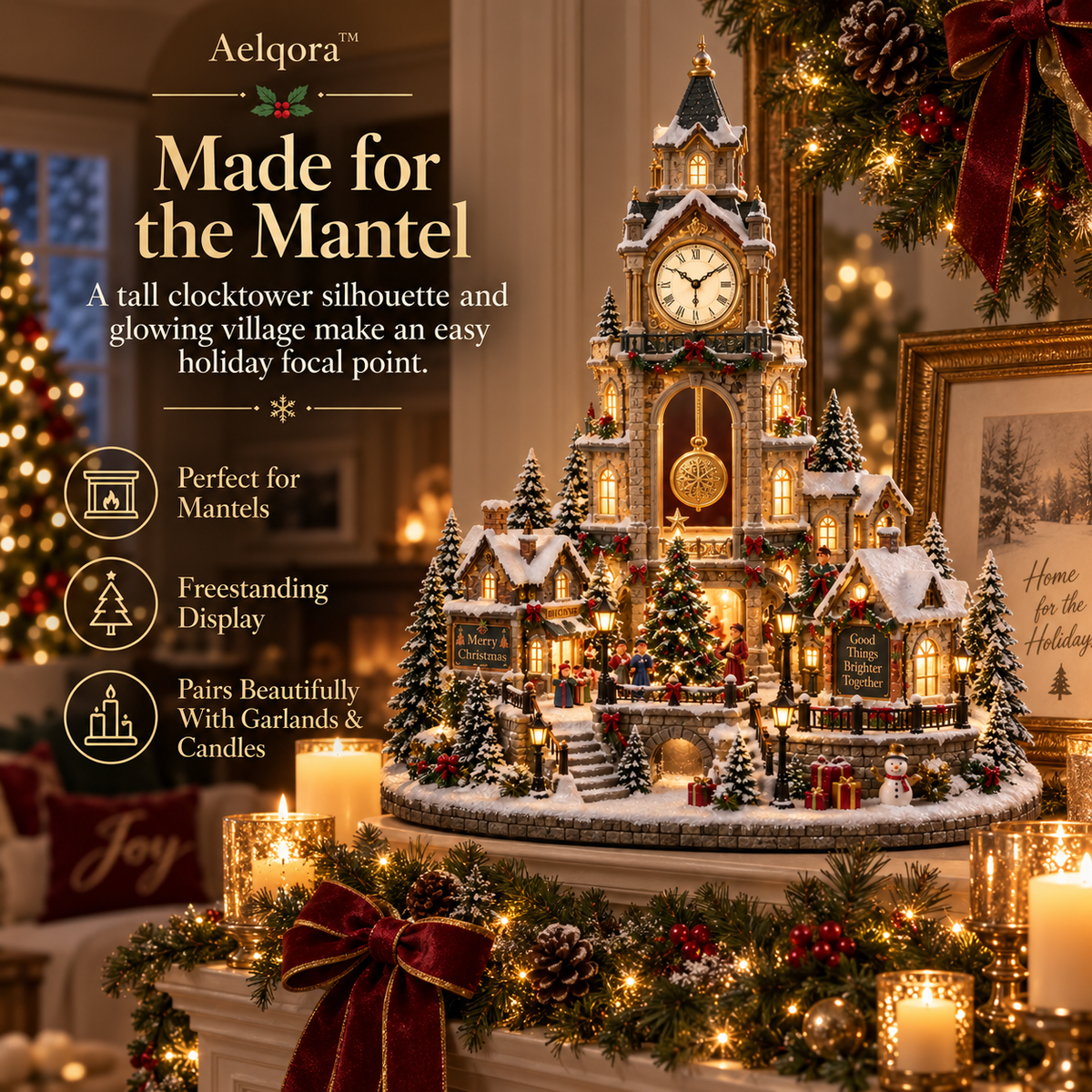Aelqora™ Everchime Christmas Clocktower Village