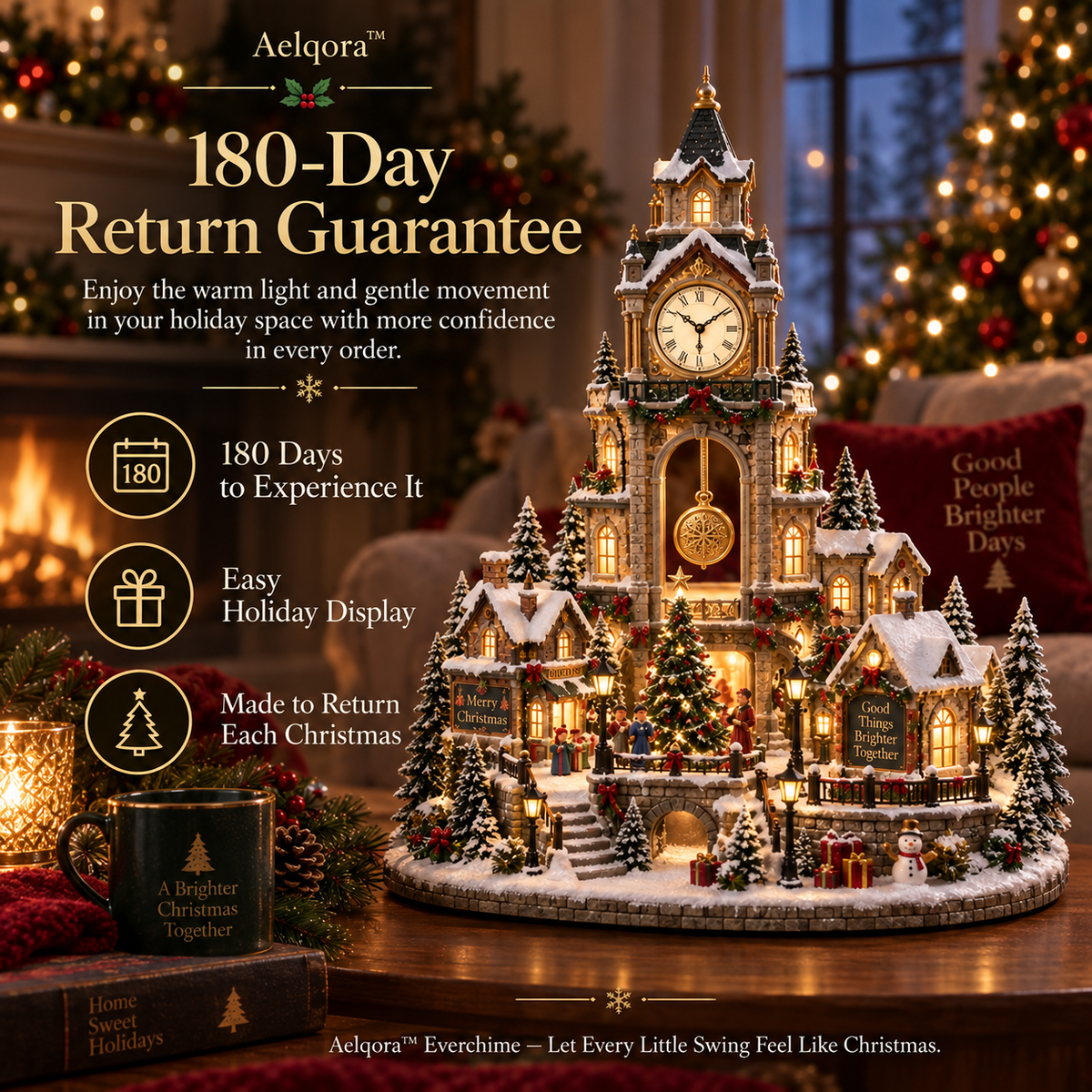 Aelqora™ Everchime Christmas Clocktower Village